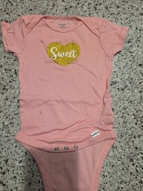 Gerber Pink One-Piece Bodysuit with Gold Heart "Sweet"